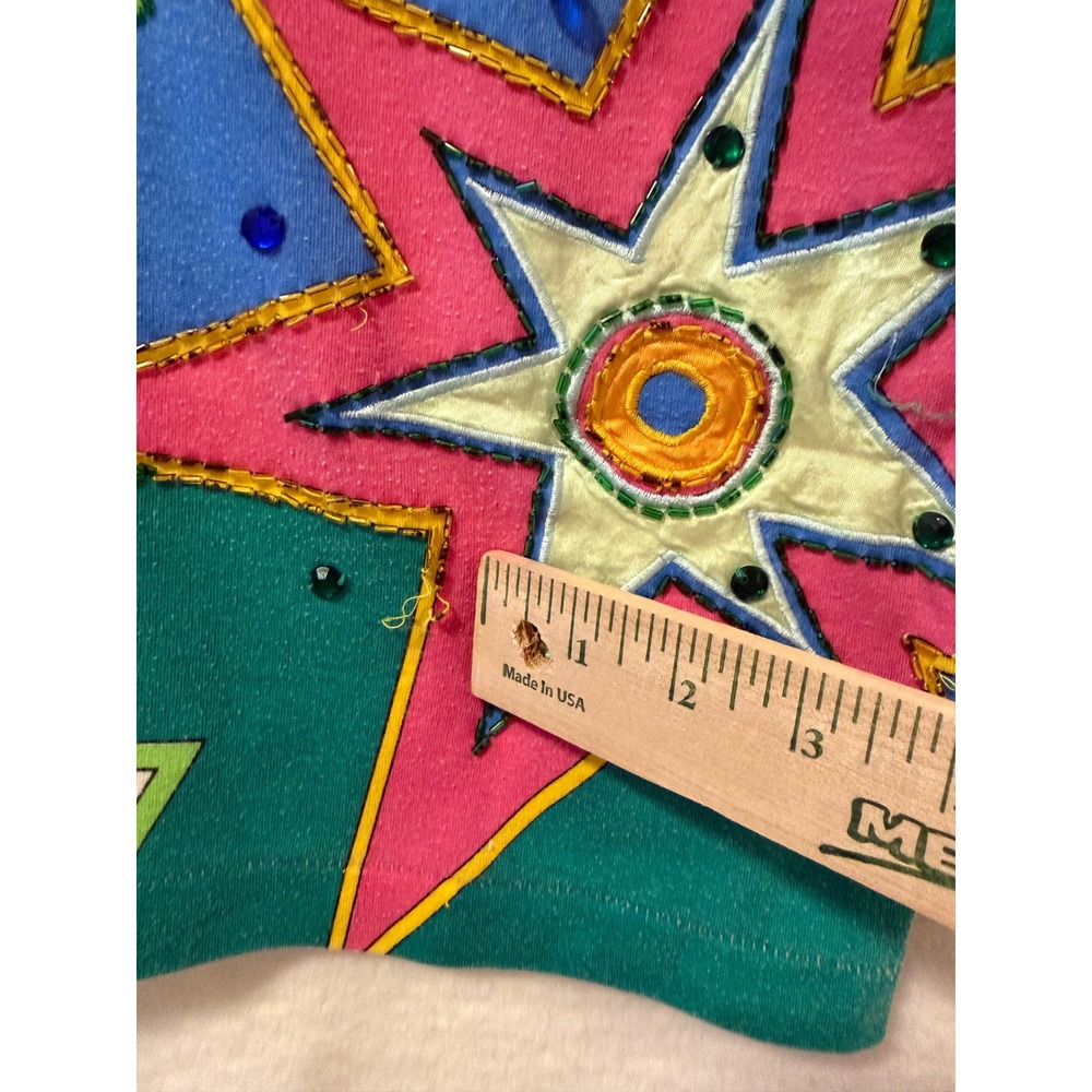 Vintage 90s Chelsea Way Naomi Bee Top S Beaded Starburst Pop Art Hong Kong - Picture 5 of 8
